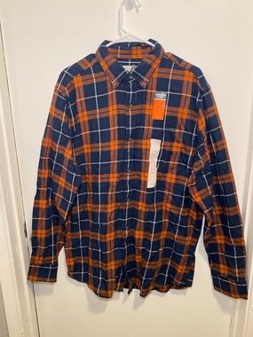 St. John's Bay Navy and Orange Plaid Button-Down Shirt